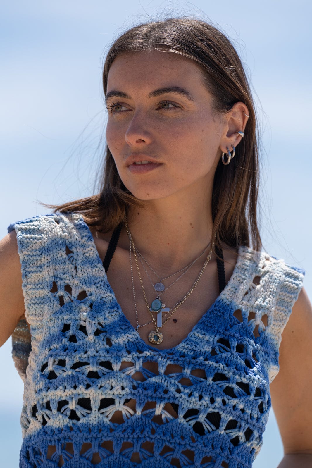 Chantal B Top Crochet Bleu