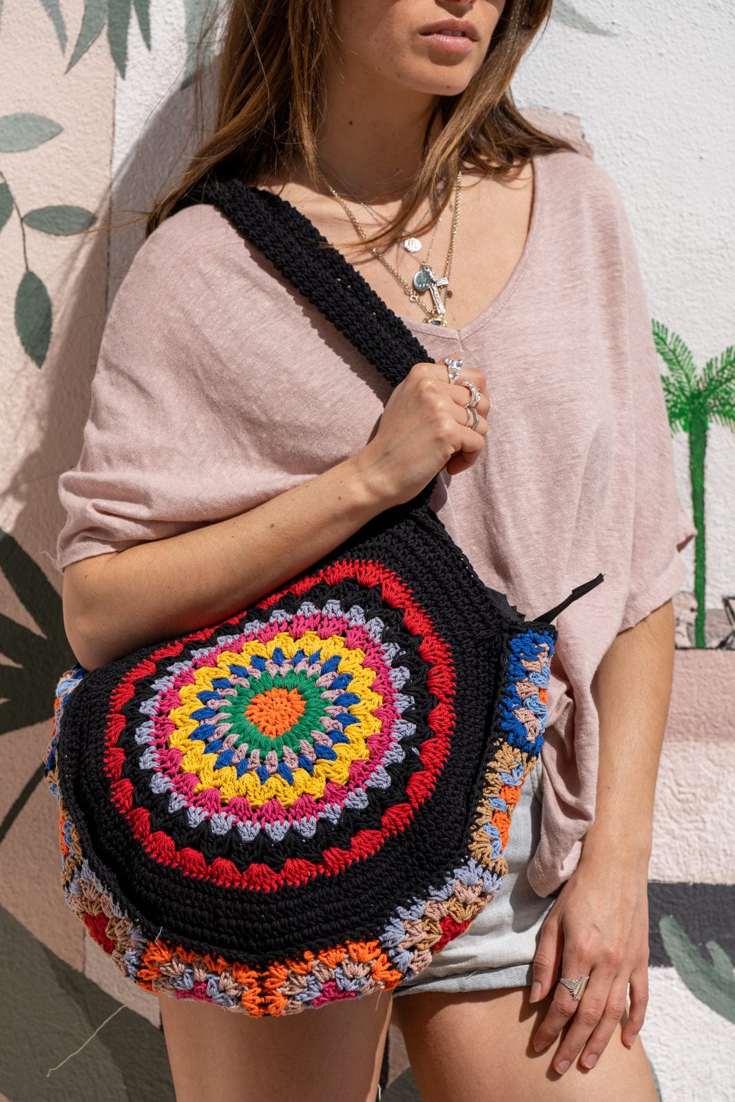 Chantal B Sac Hippie Crochet Noir